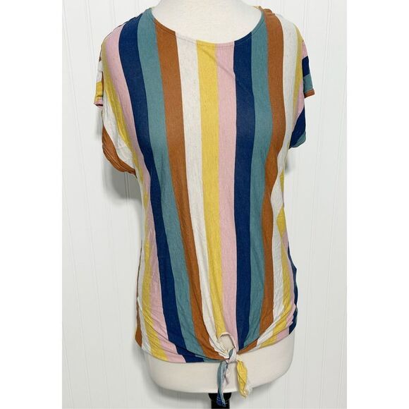 Anthropologie W5 Womens Stripe Short Sleeve Tie Front Top Multi-Color Size Large - Picture 9 of 9